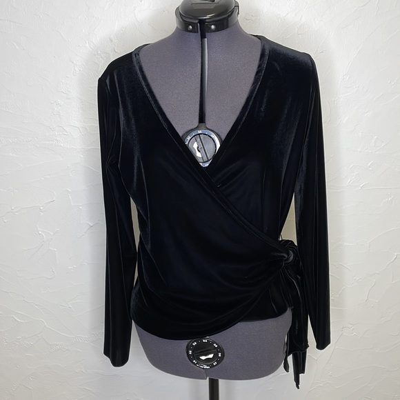 - J.Jill Black Velvet Wrap Style Long Sleeve Shirt - Picture 2 of 6